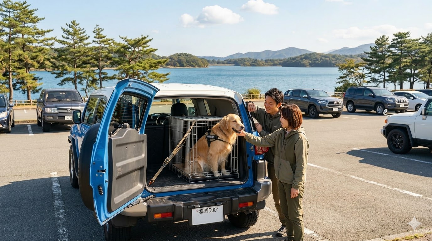 ランクルfj,新型ランクルfj,愛犬,犬,ドライブ,乗せる,大型ゲージ,荷室,後部座席