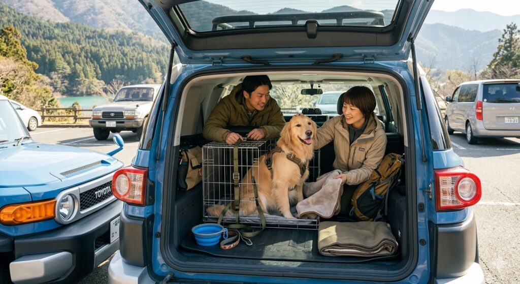 ランクルfj,新型ランクルfj,愛犬,ドライブ,車内,荷室