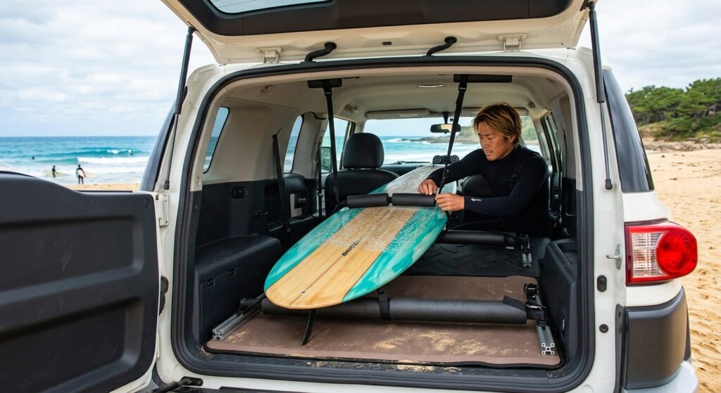 ランクルfj,サーフィン,中積み,装備,サーフボード