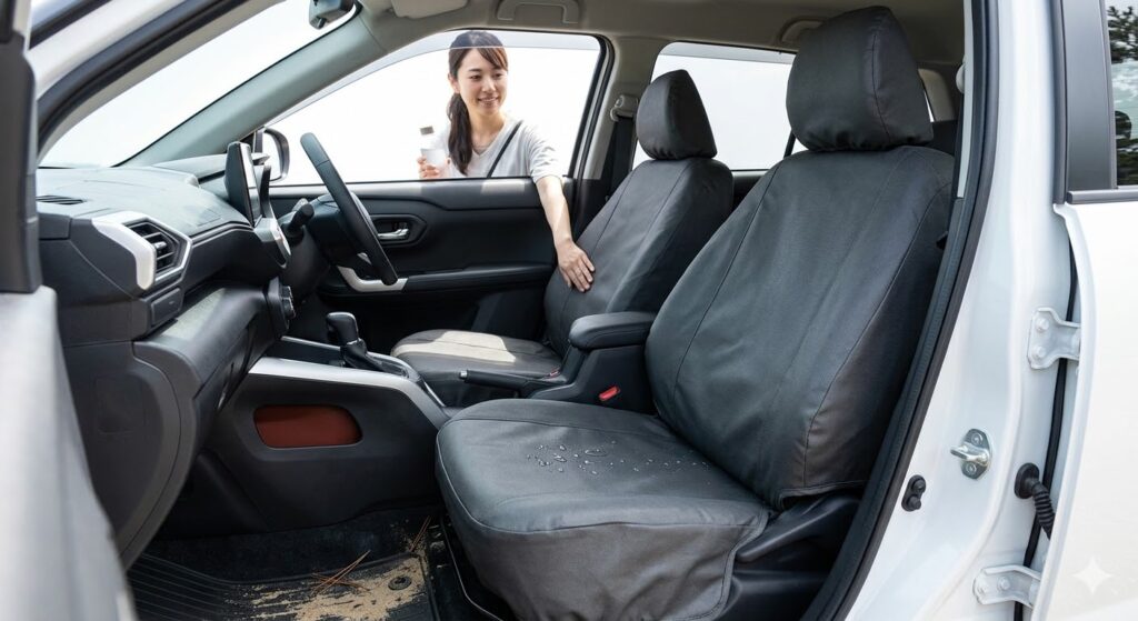 ランクルfj,防水シート,カバー,車内,室内,サーフィン