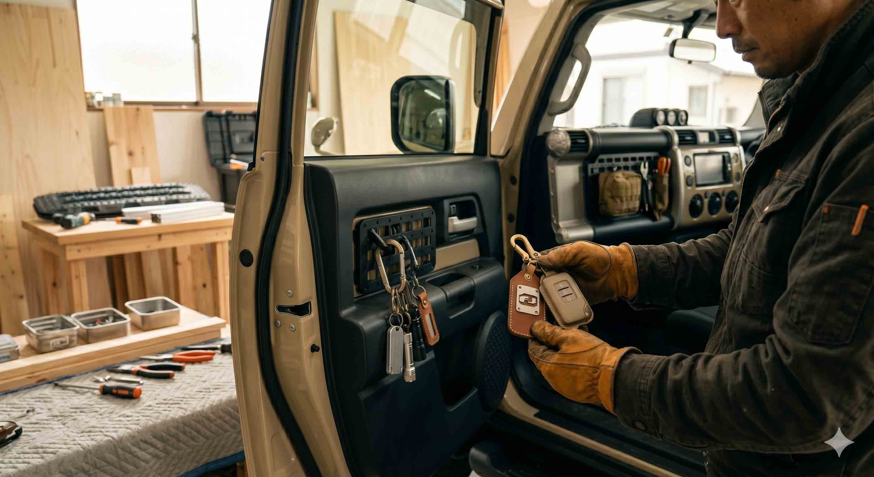 キーホルダー等のアクセサリーとランクルFJ