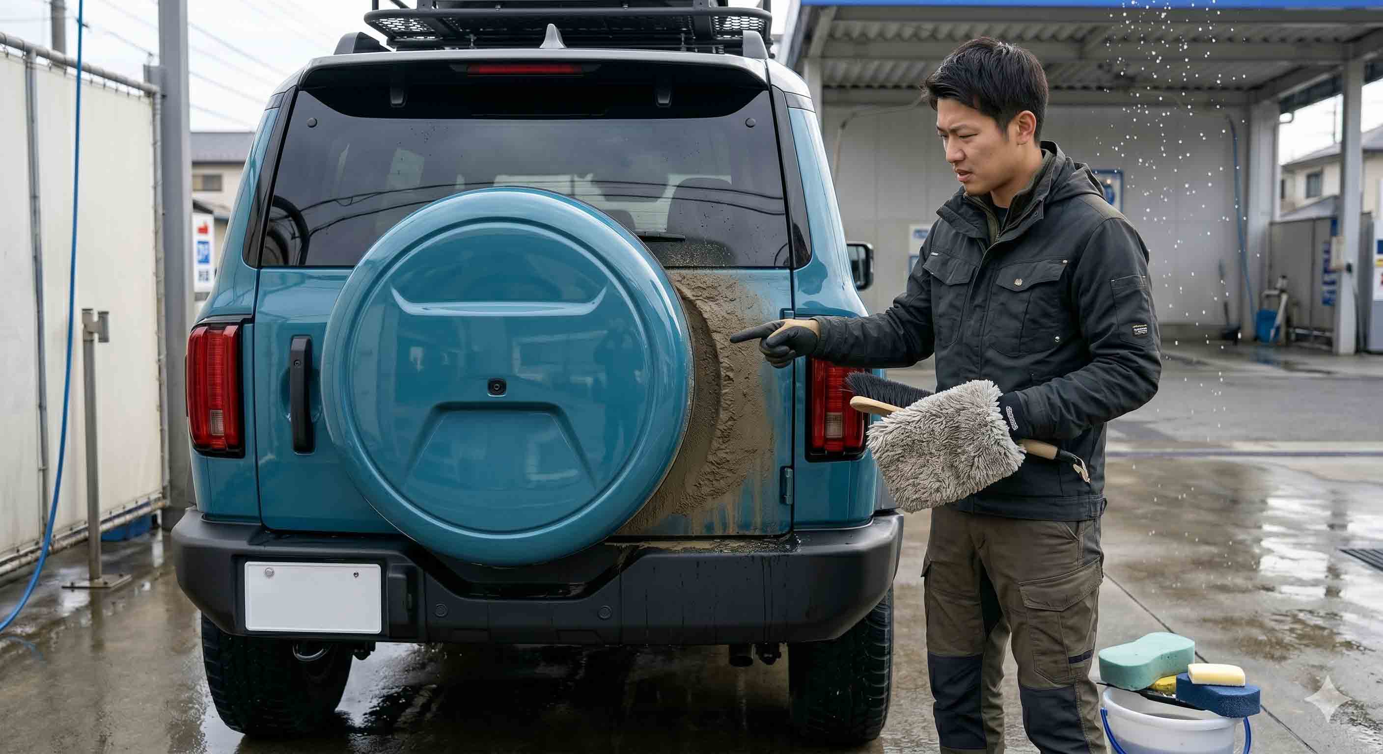 ランクルFJ、背面タイヤ設定と洗い残しの問題